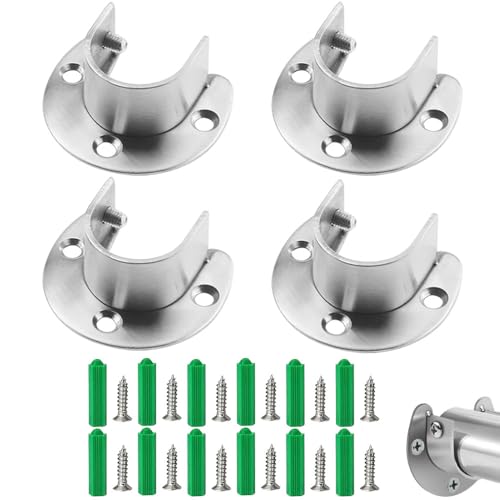 AZWOOD Soporte de tubo redondo, barra de ropa, barra de ropa, barra de dirección, armario, barra redonda, soporte para barra de cortina, soporte con tornillos para barra de tubo de armario (25 mm, 4