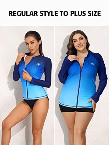 Attraco Women's Rashguard Swimsuit Zip Front Sun Protection Swim Shirt Upf 50+ Gradient Blue L #TOP4