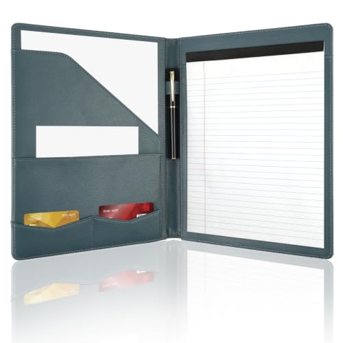 Image of Professional Padfolio Portfolio Binder, Faux Leather, Gray Green