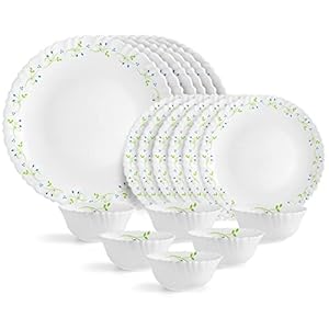 Cello Opalware Dazzle Tropical Lagoon Dinner Set, 18Pcs, White