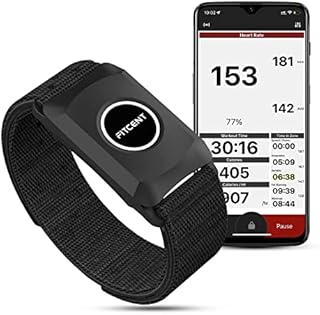FITCENT Heart Rate Monitor Armband with Blutooth ANT+, Optical Armband Heart Rate Monitor, HRM Arm Band for Peloton IFit Strava Wahoo Zwift Garmin Watch (Black)