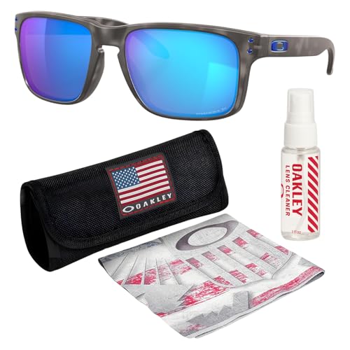 Oakley OO9102 HOLBROOK MATTE BLACK Frame – PRIZM SAPPHR IRID POLAR Lens, Polarized Square Shape Sunglasses with Official Eyewear Kit Bundle