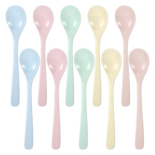 10 Stück Bunte Eierlöffel Kunststoff,Wiederverwendbare Plastiklöffel,Anti-Tropf Imitation Porzellan Geschirr lange Löffel für...