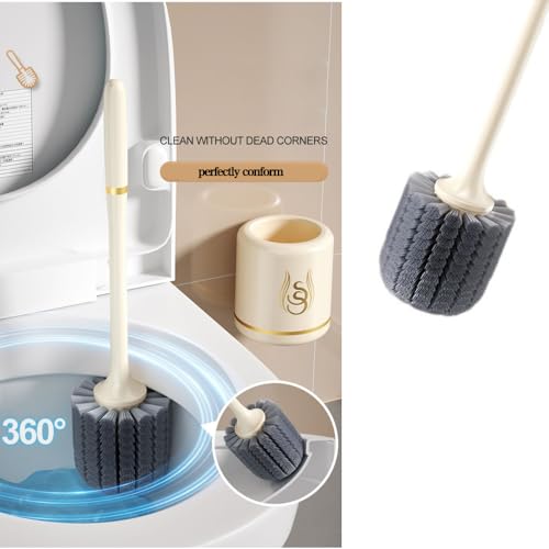 Image of Toilet Brush and Holder Set, Silicone Toilet Bowl Cleaner Brush, Bathroom Cleaner Scrubber with Sleek Design, Sturdy, and Durable Bristles（Golden）