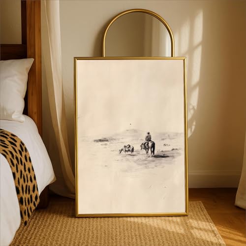 Western Cowboy Wall Art Vintage Horse Sketch Art Poster Trendy Western Wall Decor Minimalist Sketch Cowboy Pictures Vintage Rustic Southwestern Poster for Living Room Bedroom Bathroom 16x24in Unframed — view 3