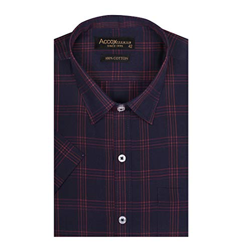 Image of ACCOX Men's Breathable Cotton Half Sleeves Checkered Regular Fit Shirt (GCR480)