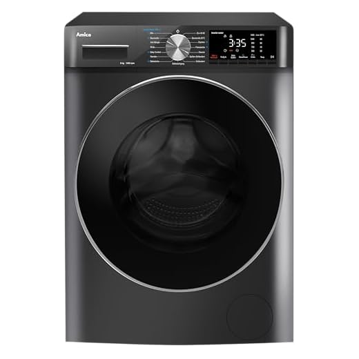 Amica Waschmaschine 8 kg Fassungsvermögen 1400 U/Min 15 Programme BLDC‑Motor AutoSensor Mengenautomatik Aquastopp – Waschmaschine Dunkel Grau