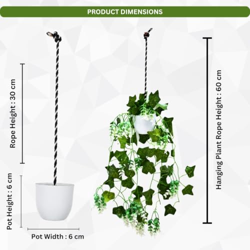 Image of fancymart Artificial Hanging Ivy Plant with White Hanging Pot & Rope, 60 cm Height, Pack of 2, Realistic Green Leaf Creeper for Home, Office, Living Room & Wall Decor