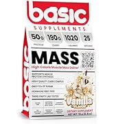 BASIC SUPPLEMENTS Mass Gainer Protein Powder, Supports Muscle Growth &amp; Recovery, 50g Protein, 190...