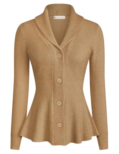 Image of Belle Poque Women Vintage Cardigan Sweater Shawl Lapel Button Down Sweater Outwear Coat