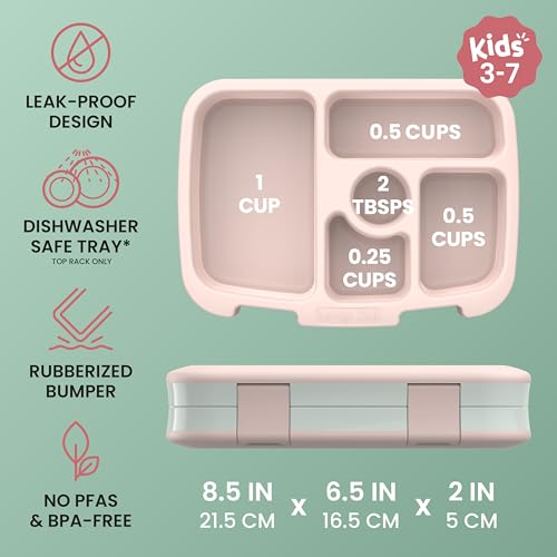 Image of Bentgo Kids Prints Leak-Proof, 5-Compartment Bento-Style Kids Lunch Box - Ideal Portion Sizes for Ages 3-7, Durable, Drop-Proof, Dishwasher Safe, & PFAS & BPA-Free Materials (Nature Adventure)