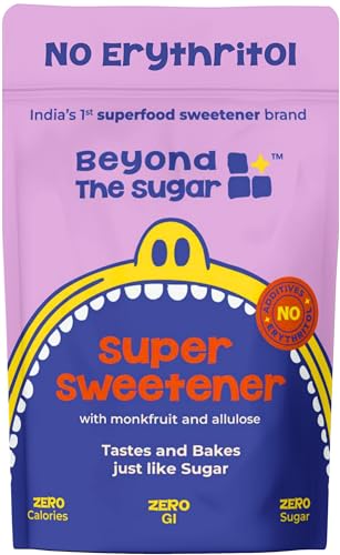 Image of Beyond The Sugar Monkfruit Super Sweetener Powder | Monk Fruit and Allulose | No Erythritol | 0 Glycemic Index, 0 Calories | Keto & Diabetic Friendly | 300GM