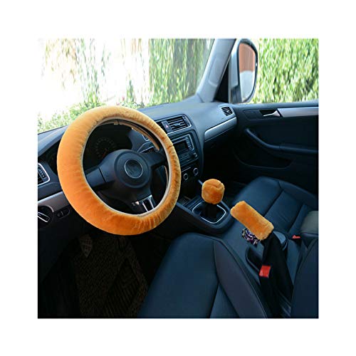 Couverture De Volant De Voiture Hiver Universel Frein à Main Engrenage De Positionnement De Vitesse en Trois Pièces Couverture De Fourrure Accessoires Intérieurs De Voiture,Orange-38cm Cover