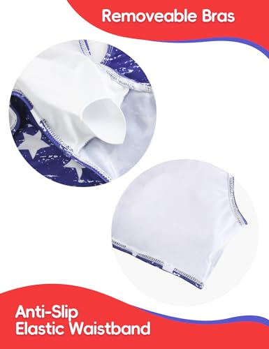 Bathing Suits for Girls Size 8-9 Years Old Blue White Stars Ruffle Bikini Swimsuit Set with Bottom4