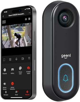 Geeni Video Doorbell | HD 1080p Video Quality, Weather-Resistant, 2-Way Audio | Motion Detection and Alerts | Easy Installation (Existing Doorbell Wiring Required) | Requires 2.4GHz WiFi | Black