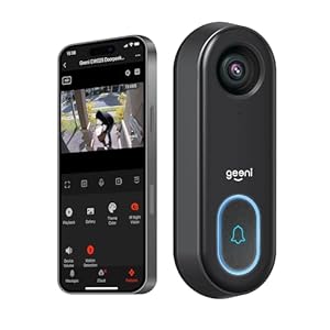 Geeni Smart Video Doorbell, 1080p HD, Motion Detection, Night Vision, Two-Way Audio, Weather-Resistant, Wired Installation, Alexa & Google Assistant Compatible, Wi-Fi Security Camera