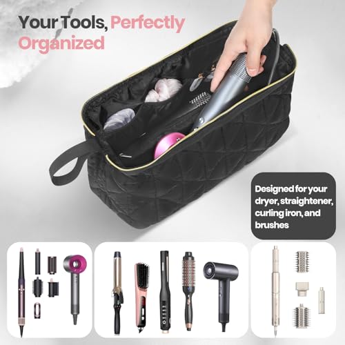 YUFIXO Hair Tools Travel Bag with Separate Heat Resistant Mat, Large Portable Organizer Bag for Women to Store Hair Dryers, Flat Irons, Curling Irons, Straighteners & Hair Accessories, Black - Thumbnail 4