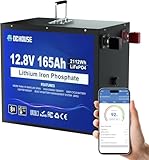 DCHOUSE 12V 165Ah LiFePO4 Batterie, Bluetooth et protection basse température, coque métallique plus sûre, batterie lithium ion 12V jusqu'à 15000 cycles, BMS 120A, pour les moteurs à la traîne