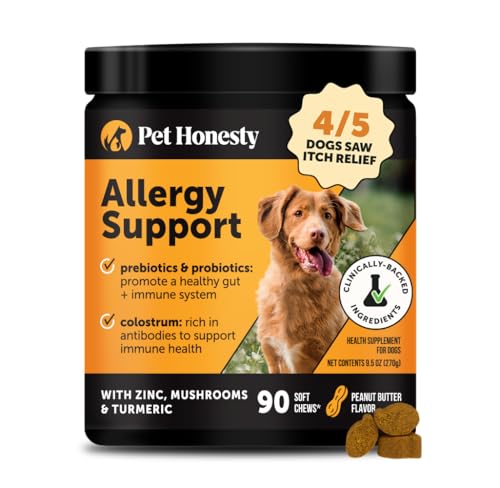 Pet Honesty Dog Allergy Itch Relief - Advanced Itch Supplement with Probiotics for Dogs - Immune Support & Skin Relief for Seasonal Allergies - Natural Itchy Skin & Paw Relief - (Peanut Butter, 90 Ct)