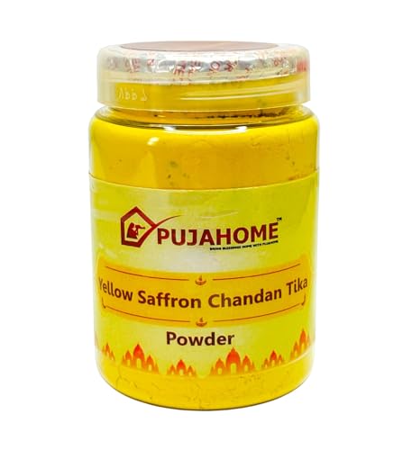 Image of Yellow Saffron Chandan Tika Powder - 100 Gram | Safe for Skin | Long-Lasting Fragrance | Ideal for Daily Pooja, Tilak Religious, Hawan Spiritual & Traditional Use