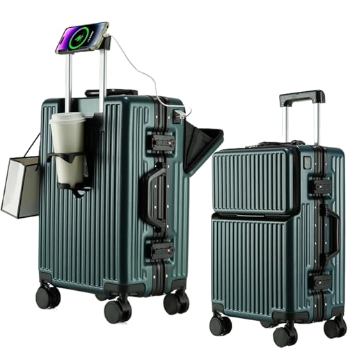 2-Piece Hardshell Zipperless Luggage Set, 20/26" Aluminum Frame Hardshell Spinner Luggage, Airline Approved Carry-On Luggage, TSA Lock, 360° Quiet Wheels With Cup Holder (green)