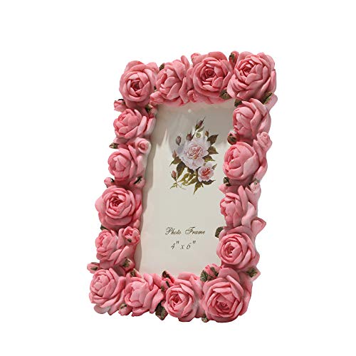 Bmikayil Pink Rose Vintage Picture Frame 4X6 Inch Antique Tabletop Elegant Photo Frame, Flower Textured Hand-Crafted Resin Picture Frame For Home Decor #TOP1