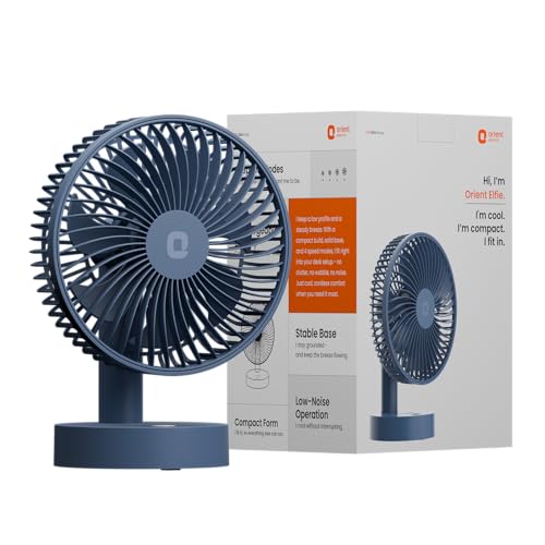 Image of Orient Electric Elfie Rechargeable Personal Fan | 90 Adjustable Airflow | 1800 mAh Battery | 4 Speed Modes | Quiet Operation | USB Type-C Charging | Compact Mini Fan | Dusk Blue
