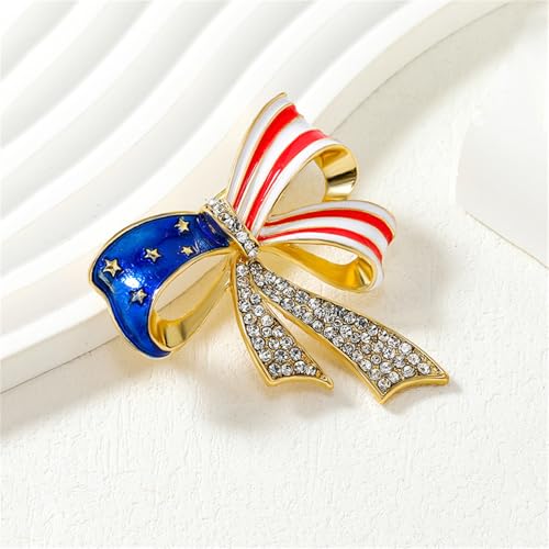Image of Rhinestone Waving USA Flag Brooch Pin for Men Women Silver Tone Fashion Crystal 4th of July American Patriotic Medal Blue Red Enamel Brooches Dress Accessories Veterans Independence Memorial Day Jewelry