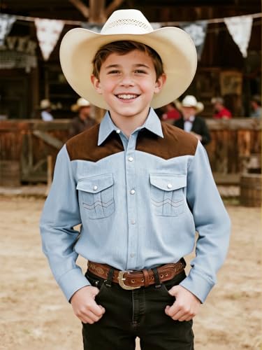 COSLAND Boy's Toddler Pearl Snap Western Button Down Denim Shirt, 4-14 Years3
