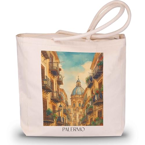 favplace Shopping Tasche mit Städtemotiv Palermo Sizilien Italien Tote Bag - Shopper bzw. Einkaufstasche für Fernweh oder Heimat - Reise Daybag - Jutebeutel