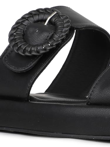 Image of Inc.5 Womens Black Solid Open Toe Casual Slip-on Flats Slide Sandal