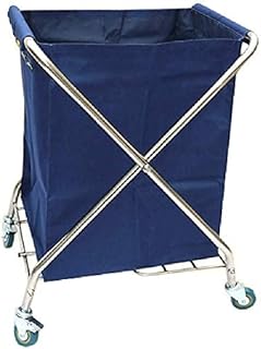 Folding Cart on Wheels, Stainless Steel Cleaning Collector Service Utility Trolley with Bags/Blue/65 * 55 * 90Cm, Blue, 65 * 55 * 90Cm (Blue 65 * 55 * 90Cm)