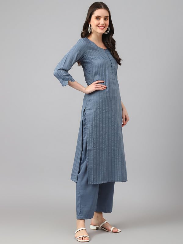 Image of Hritika Women's Cotton Blend Jacquard Woven Kurta with Palazzo Set HRKB0048
