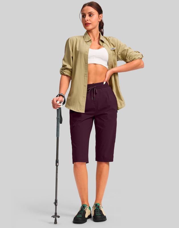 G Gradual Women's 15'' Long Shorts Below The Knee Hiking Cargo Capris Stretch Quick Dry Bermuda Shorts for Women with Pockets - Image 3