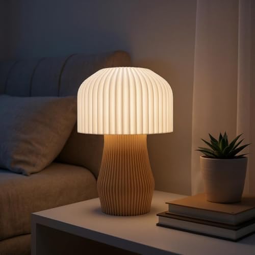 Image of Modern 3D Printed Table Lamp| Bedside Night Lamp | Warm Ambient Light for Bedroom, Living Room, Study Table & HomeDecor | Minimalist LED Desk Lamp for Cozy Lighting (Apricot)