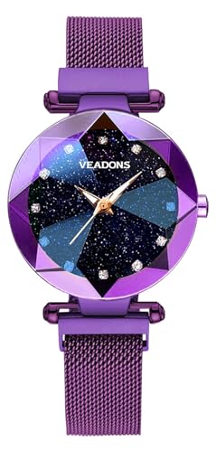 MASTOP Luxury Women Watches Sky Dial Analog Quartz Watch Magnetic Mesh Band Waterproof Wrist Watches for Ladies (Fashion/Purple)