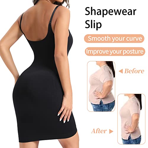 Shapewear Slip Dress For Women Seamless Under Dress Shapewear Women's Full Slips Tummy Control Strapless Slip Black #TOP3