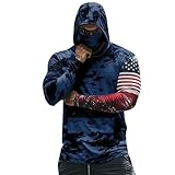 Fishing Shirt with Hood and face mask Hooded UPF 50 Long Sleeve Mens Sun Protection Shirts Fishing Hoodies for Men with Face Mask UV Rash Guard Shirt Camisas con Gorro para Trabajo Blue-1 M