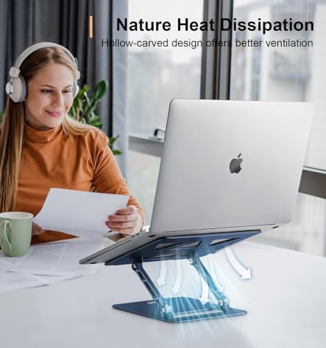 Image of Aoviho Adjustable Laptop Stand for Desk,Portable Laptop Stand Holder and Riser,Foldable Aluminum Notebook Computer Stands for MacBook Air Pro HP Lenovo Dell Samsung Chromebook, 10-15.6 inch,Navy Blue