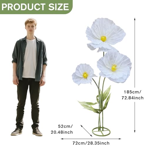 HDOOMN 3Pcs Artificial Flowers for Outside, Large Flower Decorations for Birthday Party, Fake Flowers for Garden, Hotel, Office, Home Farmhouse Decor, Wedding, Art Gallery, Graduation, Store-White by HDOOMN - Image 3