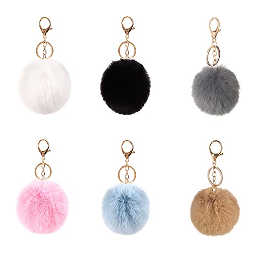 Belvanr Pompon Porte-Clés 6 Pièces Doux Artificielle Fourrure De Lapin Porte-Clés Porte Clef Pompon Porte-clés en Fausse Fourrure Porte-Clés Alliage Hairball Femme Pompon Balle Duveteux Porte-Clés Cover