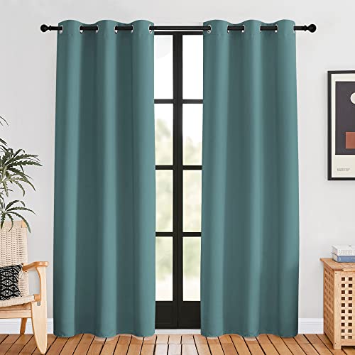 NICETOWN Modern Blackout Curtains Noise Reducing, Greyish Blue, 2 Panels, W42 x L80 -Inch, Thermal Insulated and Privacy Room Darkening Drape Panels for Boy's Guest Room Door Window Greyish