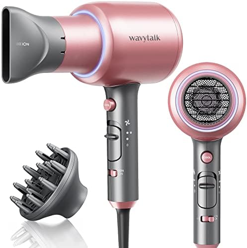 Wavytalk Professional Ionic Hair Dryer Blow Dryer with Diffuser and Concentrator for Curly Hair 1875 Watt Negative Ions Dryer with Ceramic Technology Nozzle for Fast Drying as Salon Light and Quiet