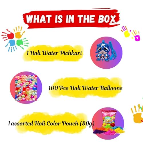 Image of CraftVatika Holi Colors Holi Gift Box, Holi Pichkari for Kids Girls Boys, Holi Pichkari for Kids, Organic Holi Colours, Holi Decoration Items, Holi Gadgets Items Holi Gulal Festive Celebration Kit