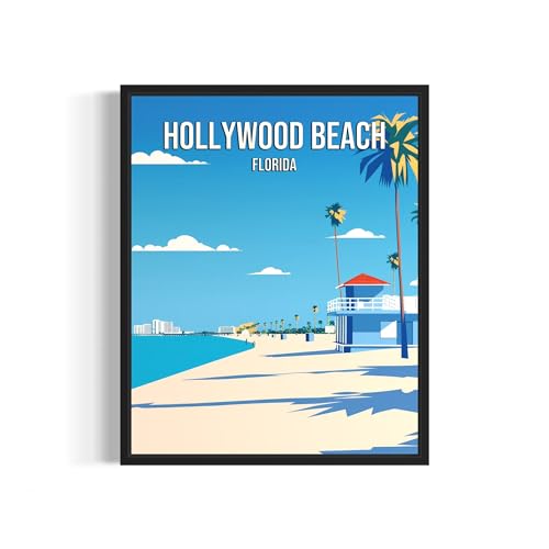 Hollywood Beach Florida City Unframed Poster Art Print, Skyline Cityscape Wall Art Illustration Posters, Landscape Travel Map Decor Gallery 24A (Hollywood Beach Florida, 24"L x 18"W, Unframed)