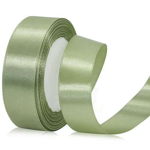 Satin Ribbon 1 inch Sage Green Ribbon 25 Yards Silk Dusty Sage Ribbons for Crafts Graduation Gift Wrapping Bows Flower Bouquet Cake Wedding Invitation Card Party Decor