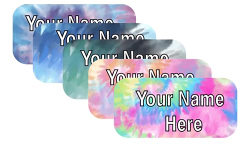 Personalized Waterproof Name Labels Press and Stick Custom Name Stick on Clothing Labels. Customized Up to 3 Lines Great for Camp & Daycare (Tie Dye Mix)