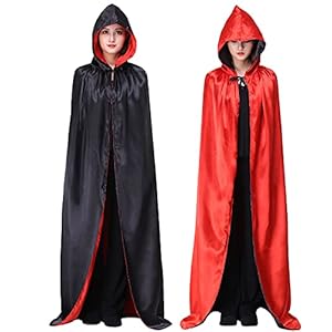 Myir Reversible Capa Negro Rojo con Capucha Adulto Niño Niña, Unisex Disfraces Disfraz de Halloween Hombre Mujer Brujo Bruja Vampira (L)