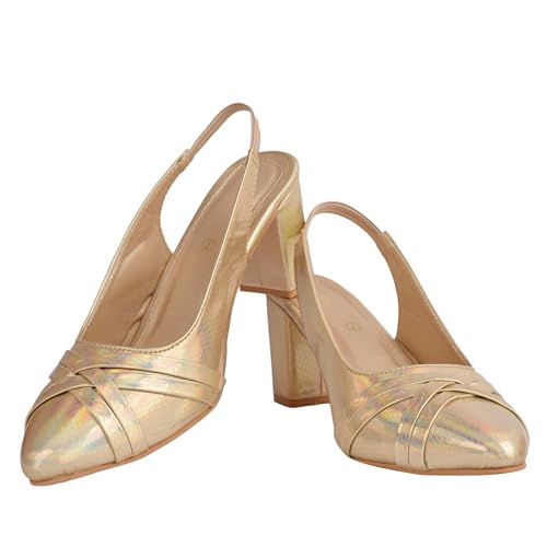 Image of Classic Closed Pointed Toe Mid Block Thick Heel Slingback Pumps for Women Signora105| Glitter Fabric Dress Shoes | Wedding Party | Evening Trendy Signora105