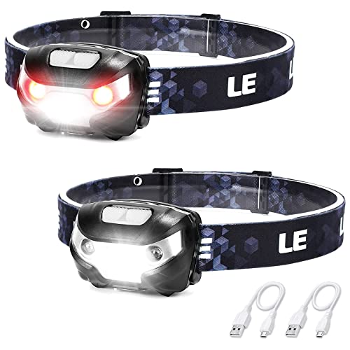 LE Head Torch Rechargeable, [2 Pack] Super Bright LED Headlamp Waterproof...